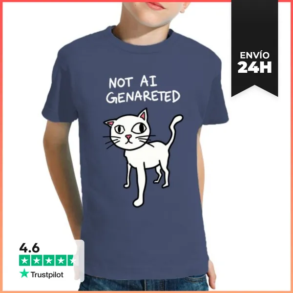 Camiseta Clásica Para Niños No Generado Por IA - Sátira De