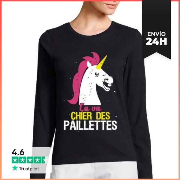 Camiseta Mujer Manga Larga Unicornio Va A Cagar Brillo