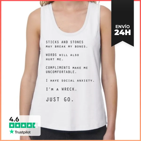 Camiseta Mujer Sin Mangas, Loose Fit Hilarante Ansiedad Social