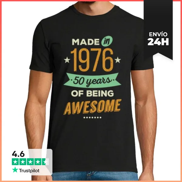 Camiseta Hombre Clásica Made In 1976, 50 Years Of Being Awesome