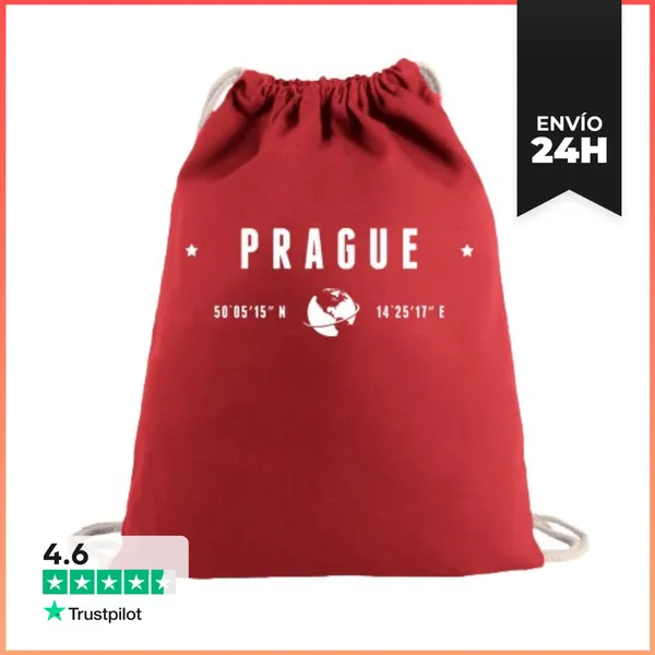 Mochila Saco Con Cuerdas Texto Blanco De Praga Coordenadas