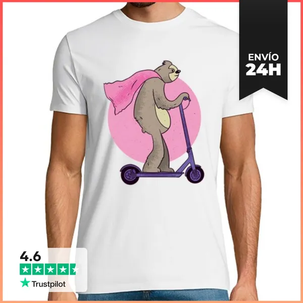 Camiseta Hombre Clásica Perezoso Scooter Perezoso Animales Sies
