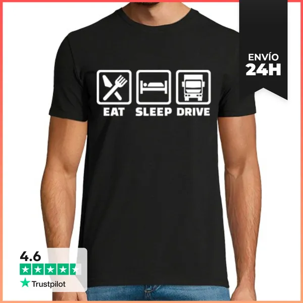 Camiseta Hombre Clásica Comer Camionero De La Conducción Del Su