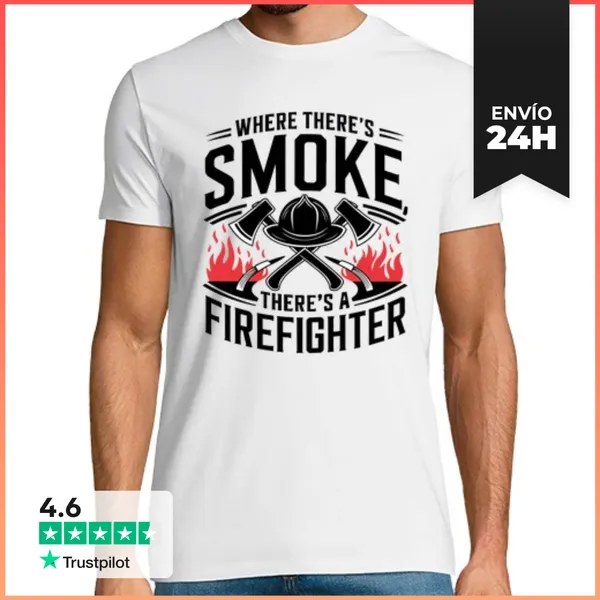 Camiseta Hombre Clásica Donde Hay Humo Hay Un Bombero Con Casco