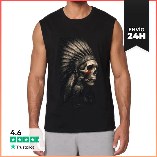Camiseta Sin Mangas Calavera Skull Tribal Jefe Indio Cuervo