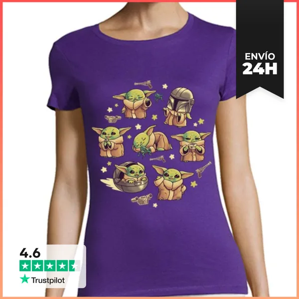 Camiseta Mujer Clásica Baby Yoda Mandalorian Cute Child Kawaii