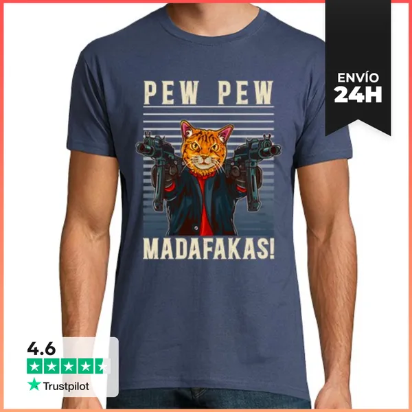 Camiseta Hombre Clásica Pew Pew Madafakas Animales Gatos Humor
