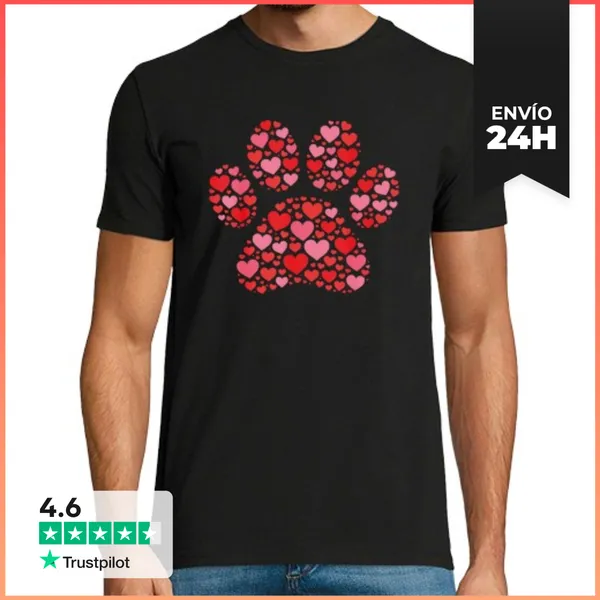 Camiseta Hombre Clásica Día De San Valentín Patita De Gato Bonito