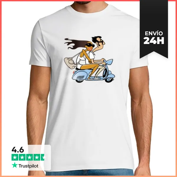Camiseta Hombre Clásica Pareja Moto LaTostadora