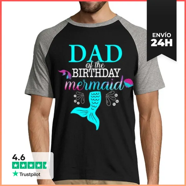Camiseta Hombre, Estilo Béisbol Papá De La Sirena De Cumpleaños A