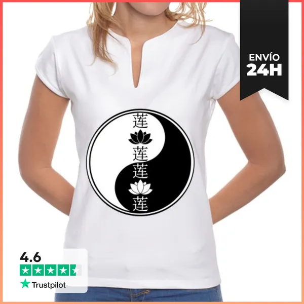 Camiseta Mujer Cuello Mao Flor De Loto Yin Yang LaTostadora