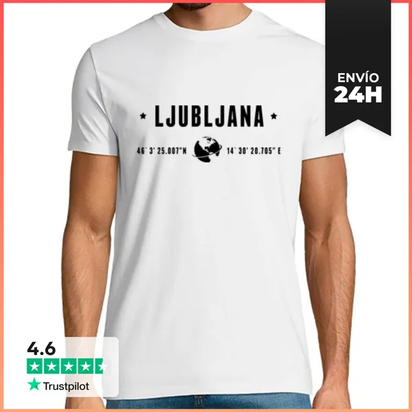 Camiseta Hombre Clásica Ljubljana Texto Negro Coordenadas