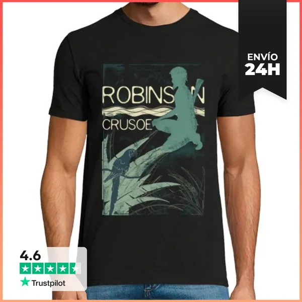 Camiseta Hombre Clásica Libros Clásicos - Robinson Crusoe