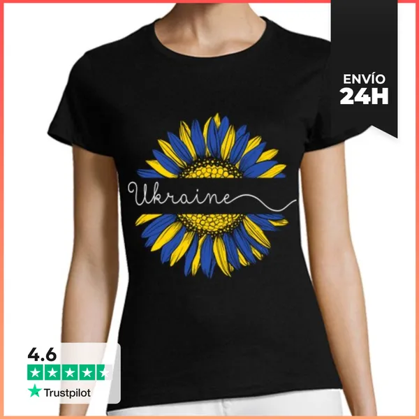 Camiseta Mujer Clásica Ucrania Bandera Girasol Ucraniano Apoyo