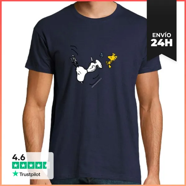 Camiseta Hombre Clásica Snoopy Y Woodstock Girando LaTostadora