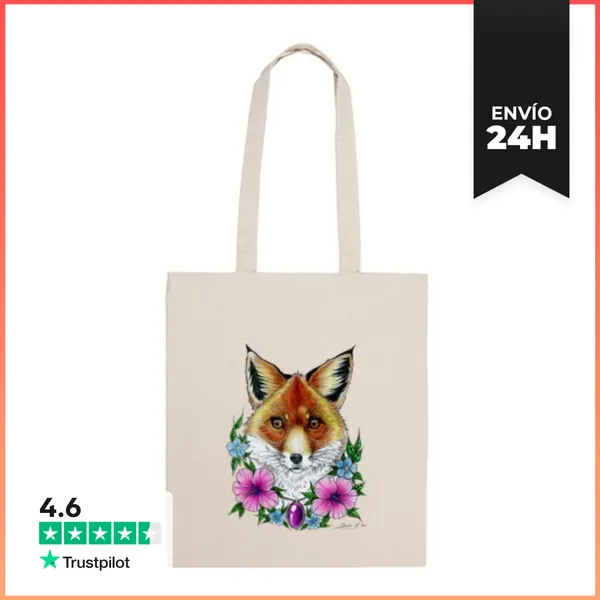 Bolsa De Tela Zorro Y Flores Tatuaje Bolsa LaTostadora