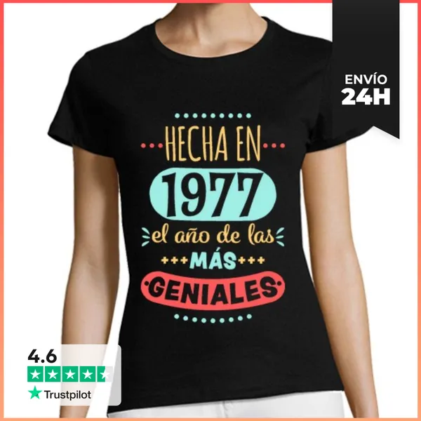 Camiseta Mujer Clásica Hecha En 1977 El Años De Las Más Geniales