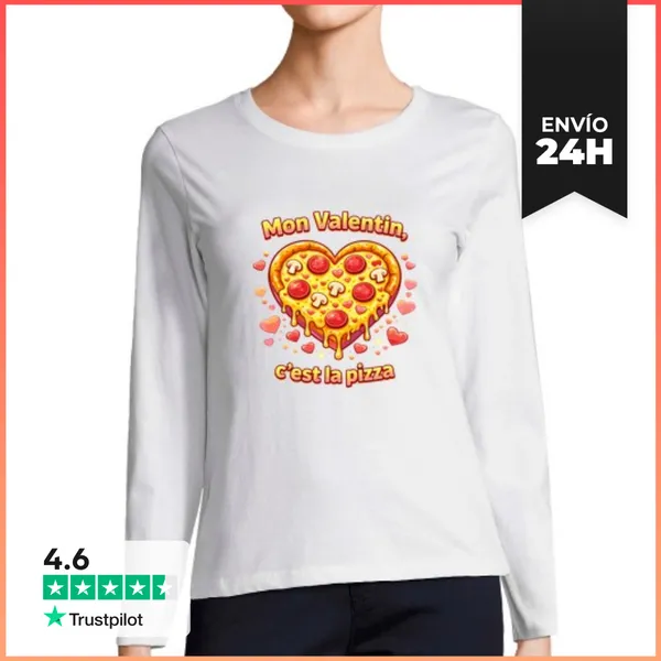 Camiseta Mujer Manga Larga Mi Valentin Es La Camiseta De Pizza