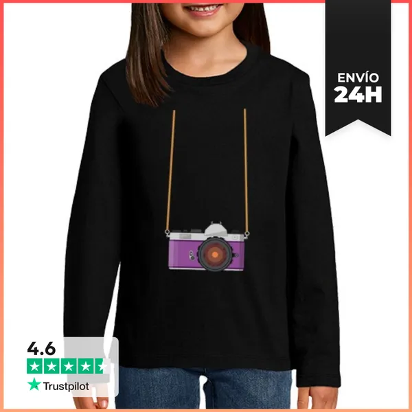 Camiseta Manga Larga Para Niños Cámara Turística Falsa Vacaciones