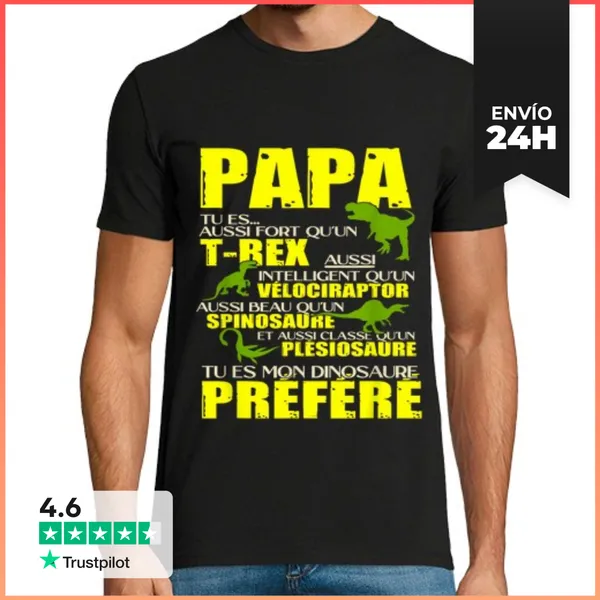 Camiseta Hombre Clásica Regalo Papá Dinosaurio Día Del Padre T