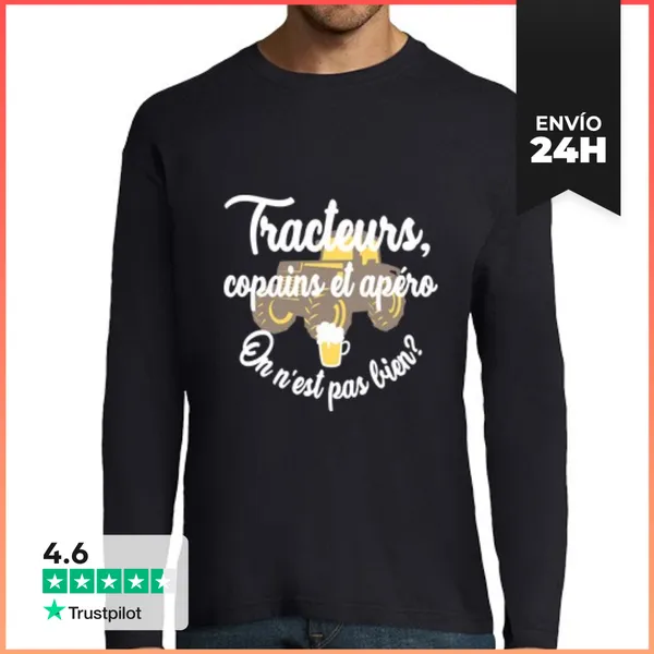 Camiseta Hombre Manga Larga Tractores Amigos Y Aperitivo