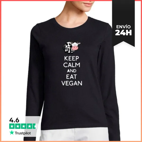 Camiseta Mujer Manga Larga KEEP CALM AND EAT VEGAN LaTostadora