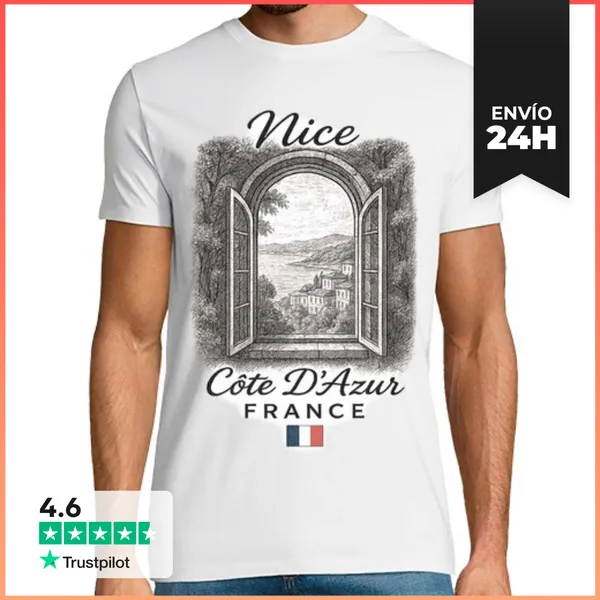 Camiseta Hombre Clásica Costa Azul Niza Riviera Francesa Franci