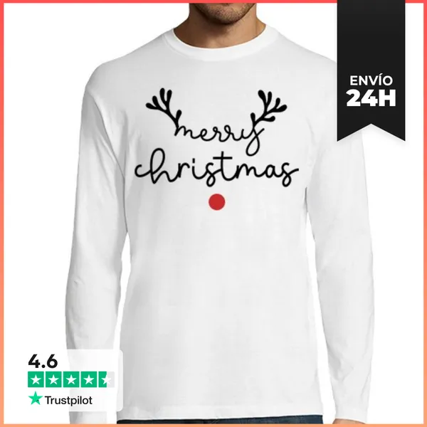 Camiseta Hombre Manga Larga MERRY CHRISTMAS XMAS RUDOLPH EL RENO