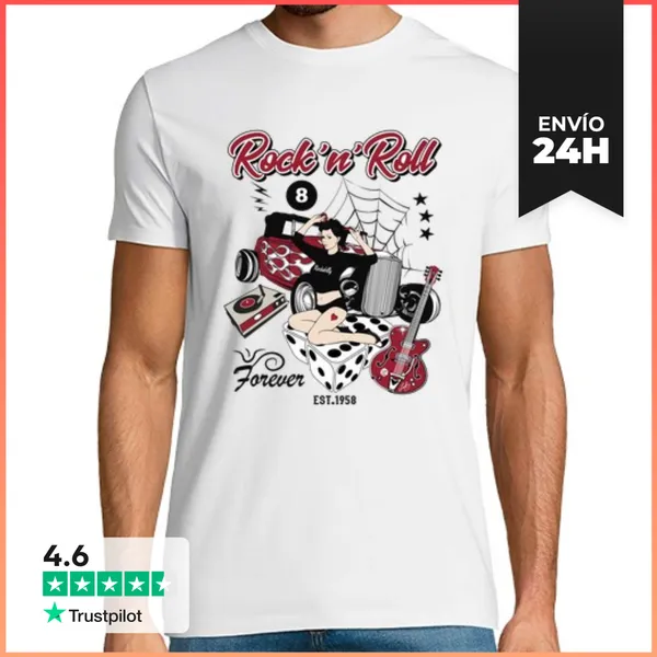 Camiseta Hombre Clásica Camiseta Retro 50s Pinup Rockabilly Hot