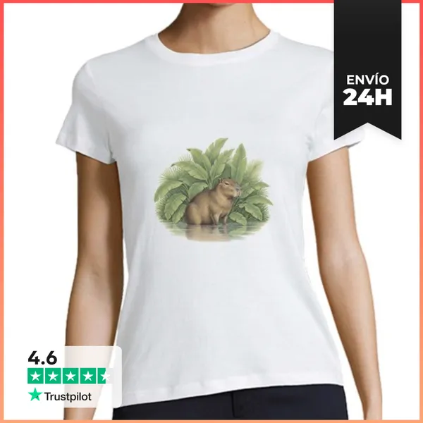 Camiseta Mujer Clásica Capibara En La Jungla Tropical LaTostadora