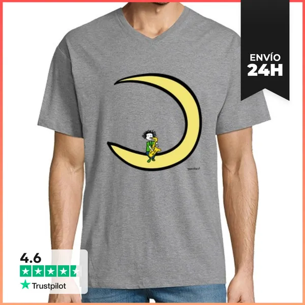 Camiseta Hombre, Cuello Pico Moon And Alto Sax LaTostadora