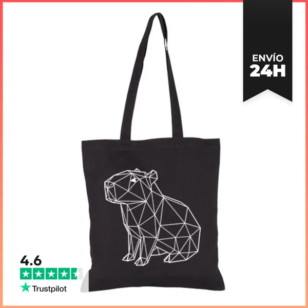 Bolsa De Tela Capibara Sentada Líneas Blancas Estilo Geométrico