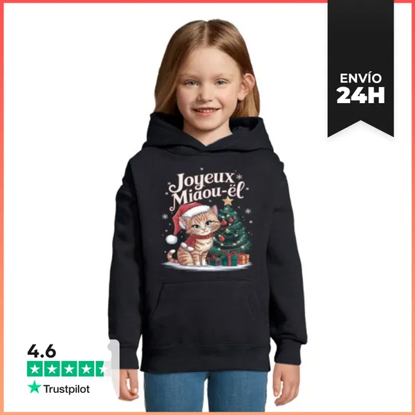 Sudadera Para Niños Con Capucha Feliz Maullido Regalo Navidad