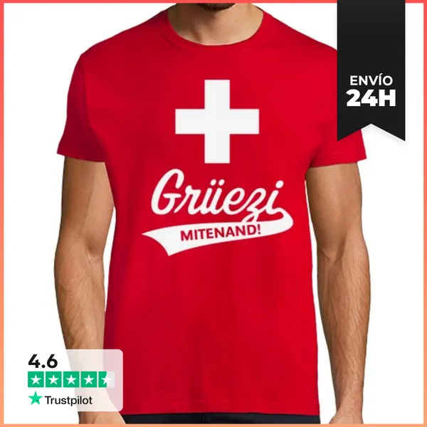 Camiseta Hombre Clásica Grüezi Mitenand Suiza Bandera Suiza