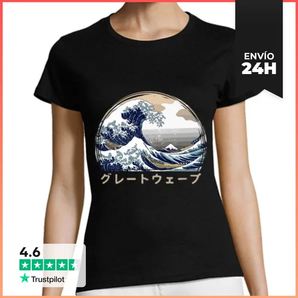 Camiseta Mujer Clásica La Gran Ola Kanagawa Arte Japonés
