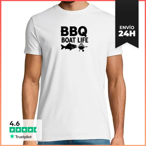 Camiseta Hombre Clásica Vida En Barco De Barbacoa Pescado Y