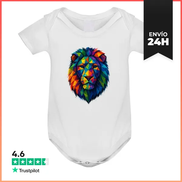 Body Bebé León Imperial Colorido Geek Low-poly LaTostadora
