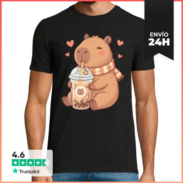 Camiseta Hombre Clásica Capibara Kawaii Boba LaTostadora