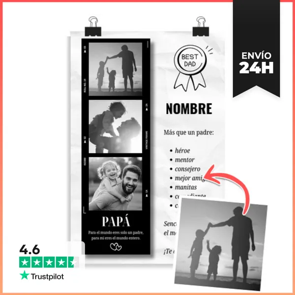 Póster Vertical Póster Personalizado - Papá Fotos Polaroid