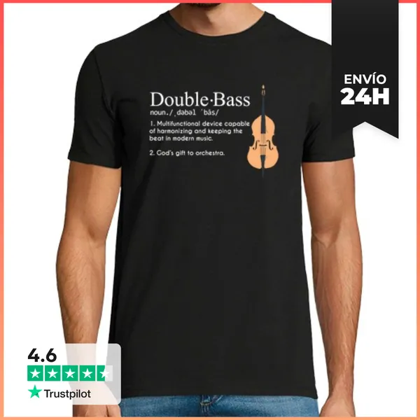 Camiseta Hombre Clásica Impresión De Instrumento De Bajo Vertical