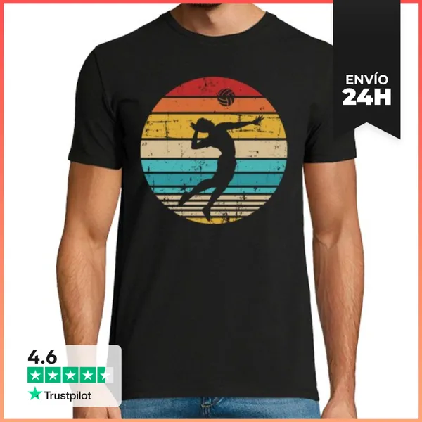 Camiseta Hombre Clásica Jugador De Voleibol Vendimia Retro