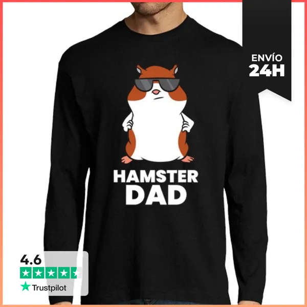 Camiseta Hombre Manga Larga Papá Hámster Divertido Hámster Con