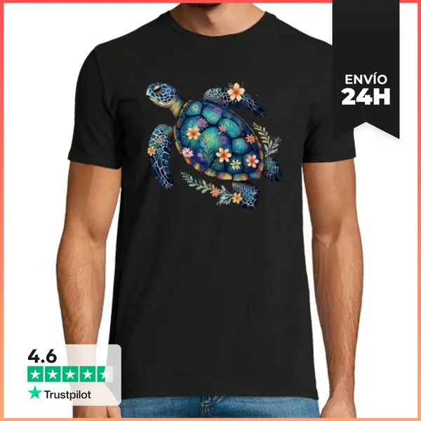 Camiseta Hombre Clásica Flores De Tortuga Boho LaTostadora