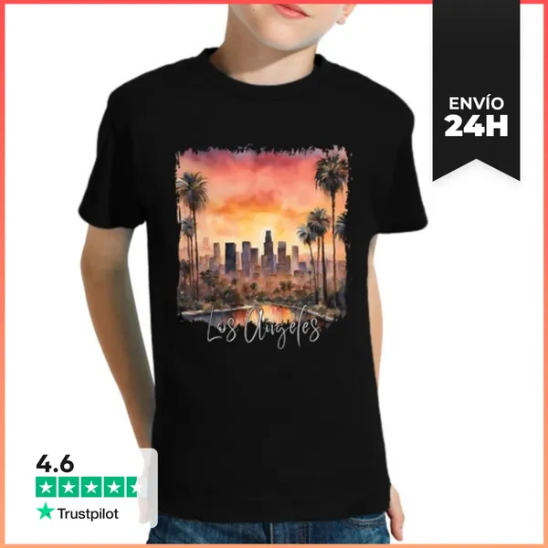 Camiseta Clásica Para Niños Acuarela De Los Angeles, EEUU