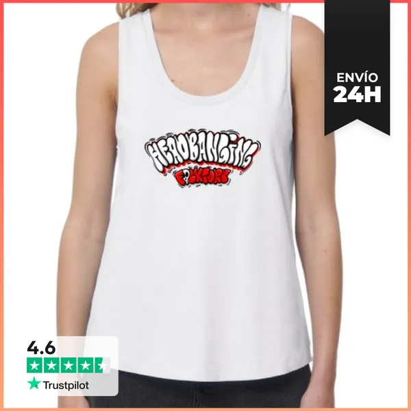 Camiseta Mujer Sin Mangas, Loose Fit Headbanging Graffiti