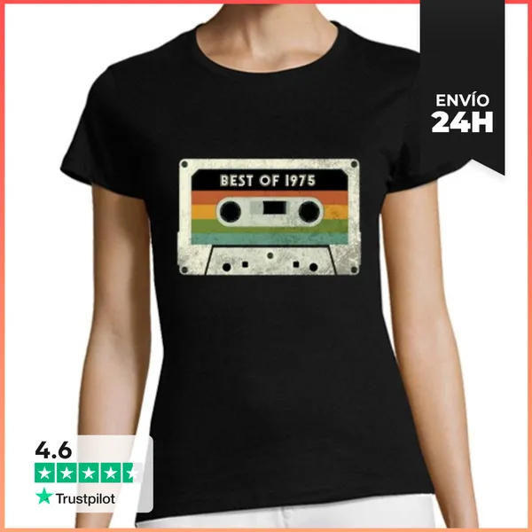Camiseta Mujer Clásica Cumpleaños 49 Años Casete Vintage 1975