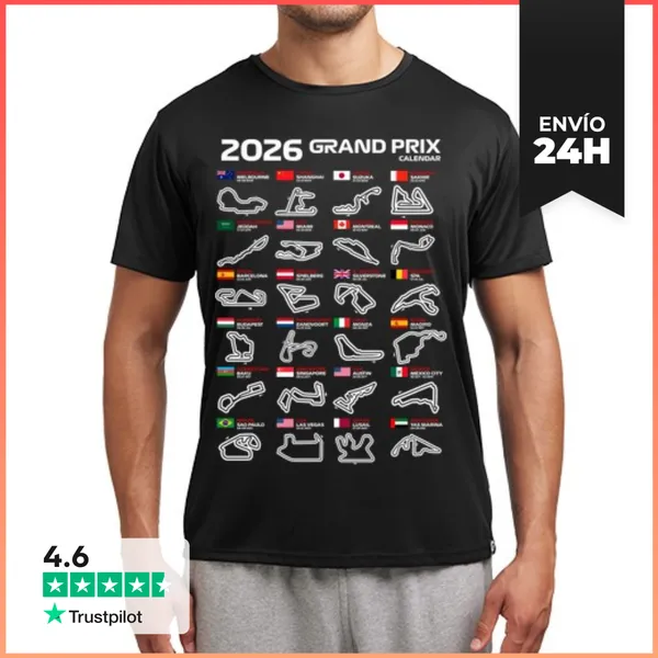 Camiseta Deportiva Hombre F1 CALENDARIO CIRCUITOS GRANDES PREMIOS