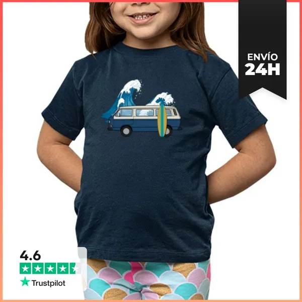 Camiseta Clásica Para Niños Niño, Furgo Surf Ola Azul LaTostadora