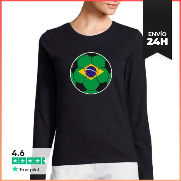 Camiseta Mujer Manga Larga Equipo De Fútbol Brasil LaTostadora