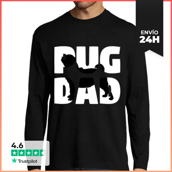 Camiseta Hombre Manga Larga Papá De Pug Regalo De Pug Papá Perro